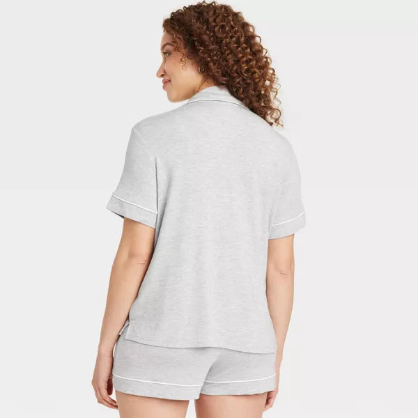 Women's Cloud Knit Short Sleeve Notch Collar Top and Shorts Pajama Set