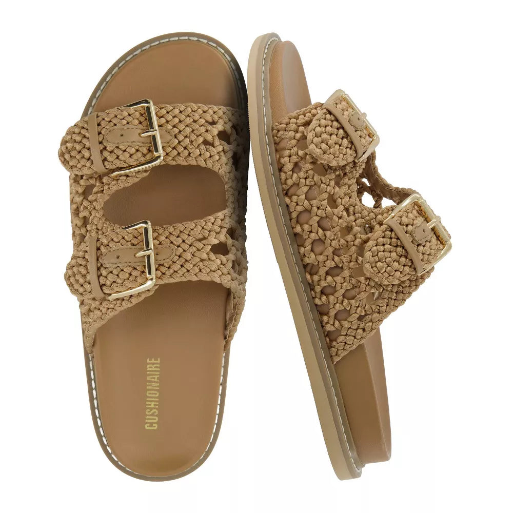 Sandalias tejidas para mujer CUSHIONAIRE con doble hebilla #color_CUS Tan