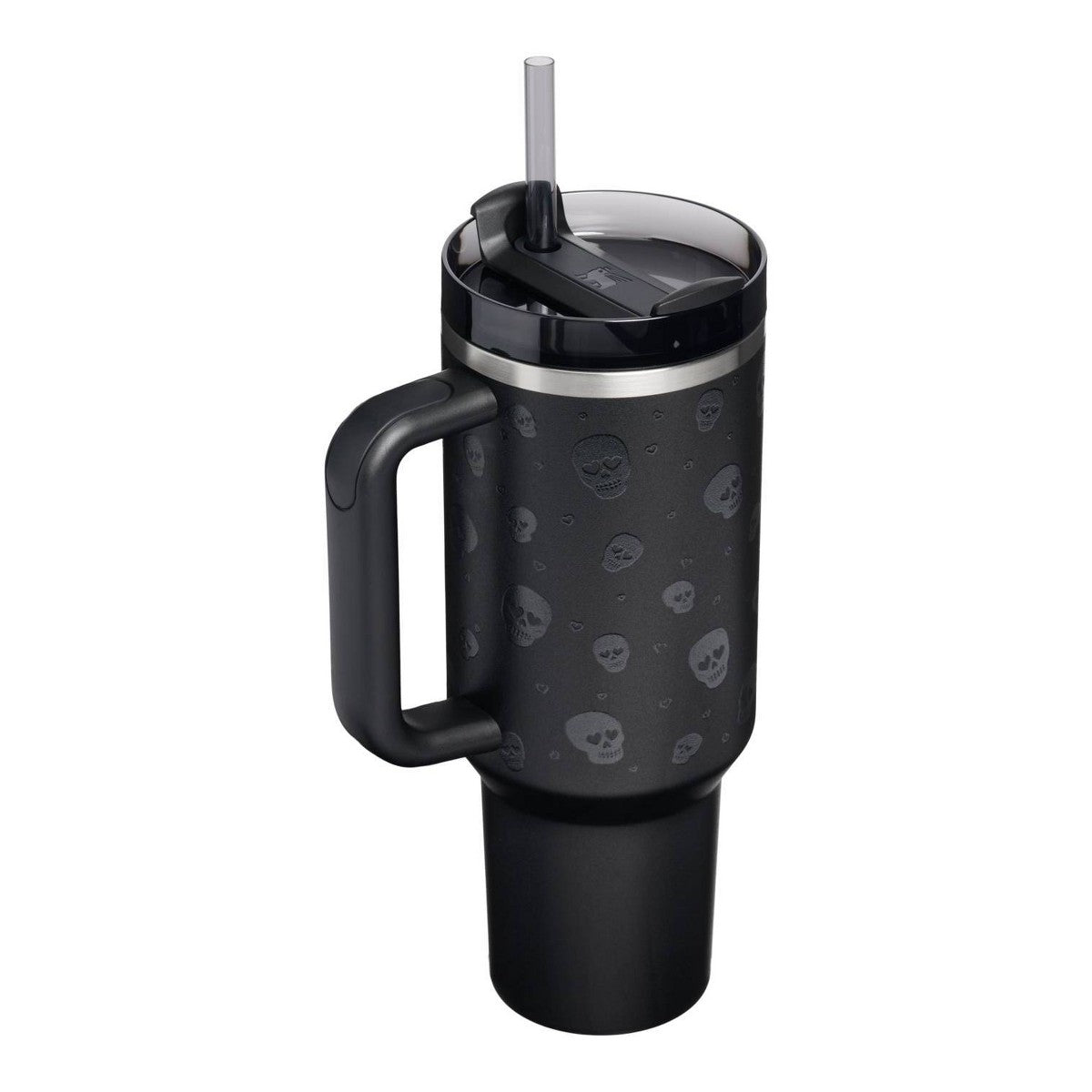 Vista posterior y superior del Stanley Quencher Sweetheart Skulls de 40 oz #tamaño_1183 ml / 40 oz