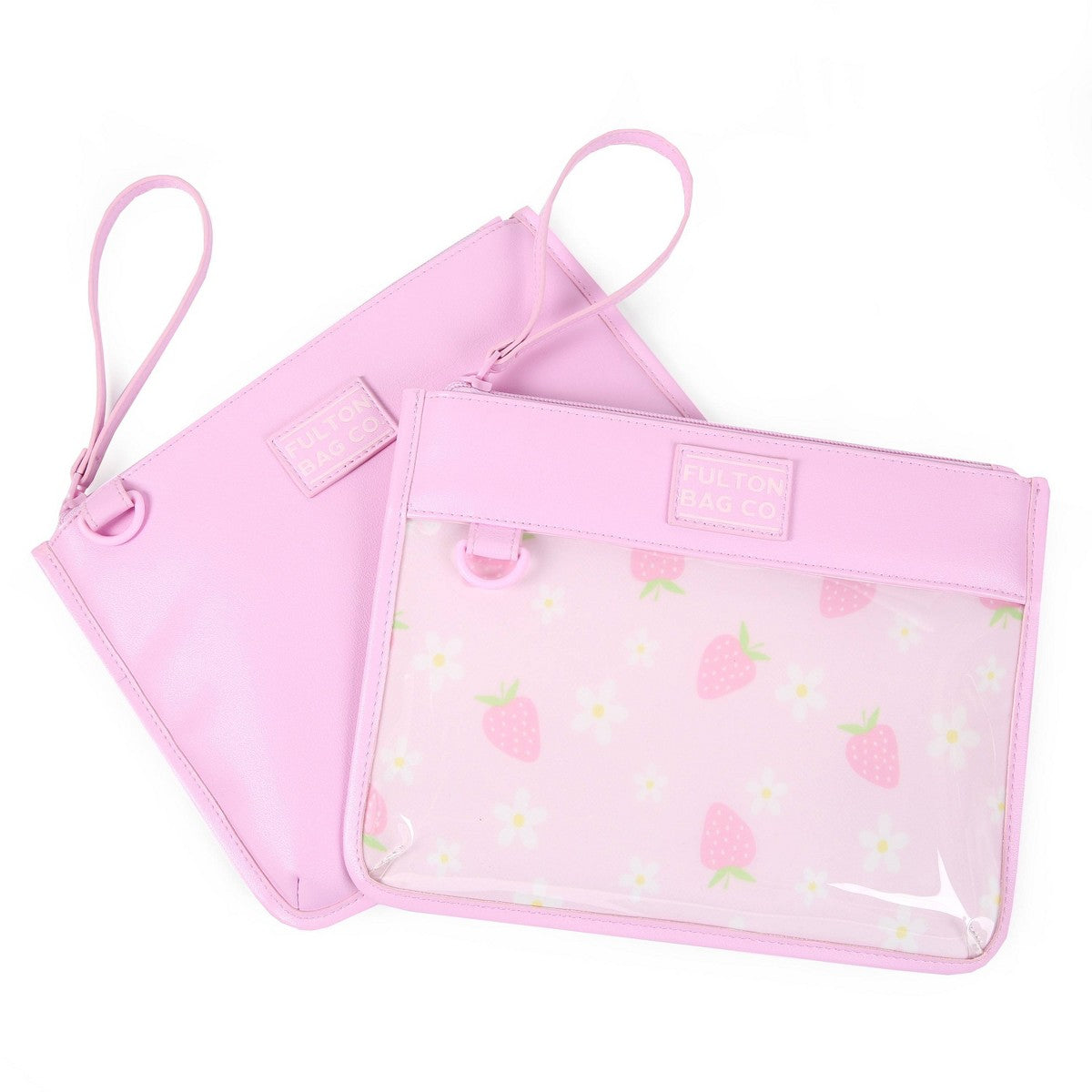 Set Fulton Bag Co. de dos bolsas térmicas para snacks en color rosa con pouch transparente y sólida #color_FBC Pink