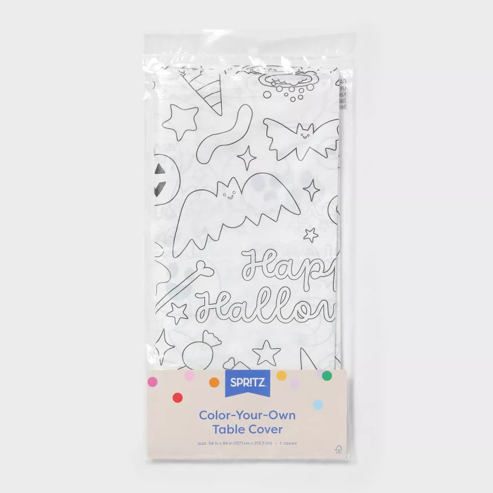 Halloween Color Your Own Table Cover Disposable White