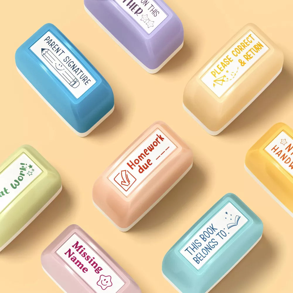 8pc Teacher Stamps for Grading Classroom Color Sets