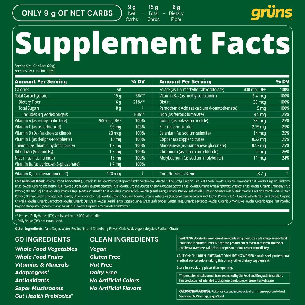 Grüns Adult Low Sugar Superfoods Greens Gummies