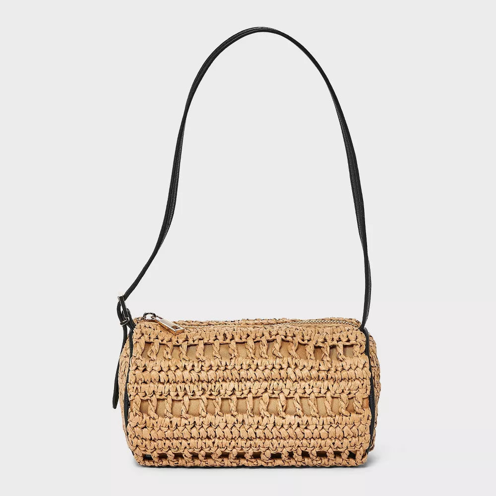 Straw Mini Boxy Barrel Shoulder Bag