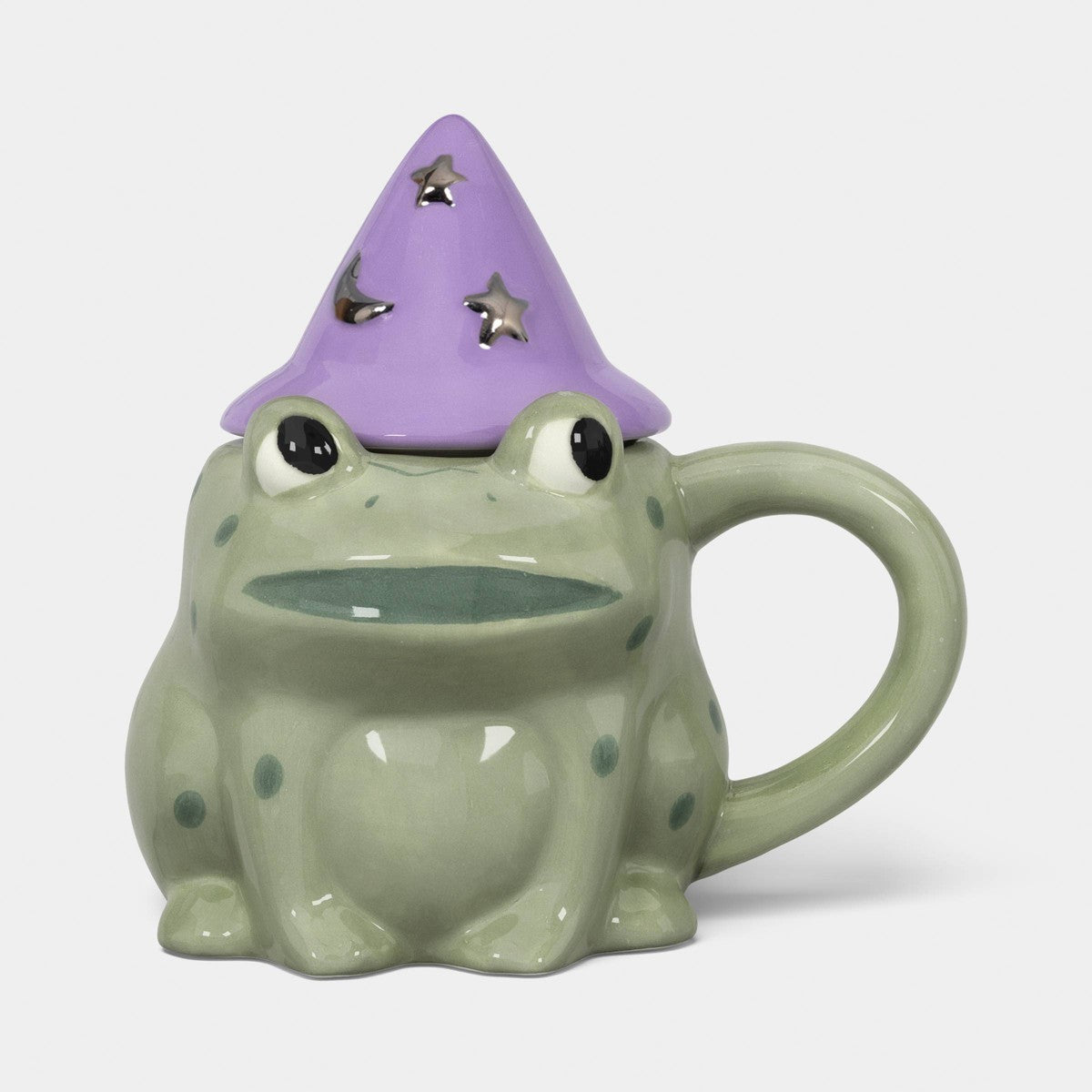 Taza de rana Hyde and EEK! Boutique verde con tapa de sombrero morado para Halloween