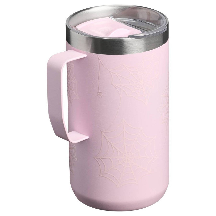 Detalle del diseño de telarañas de la taza térmica Stanley Pink Sugar Spider Webs #color_STA Pink Sugar Spider Webs