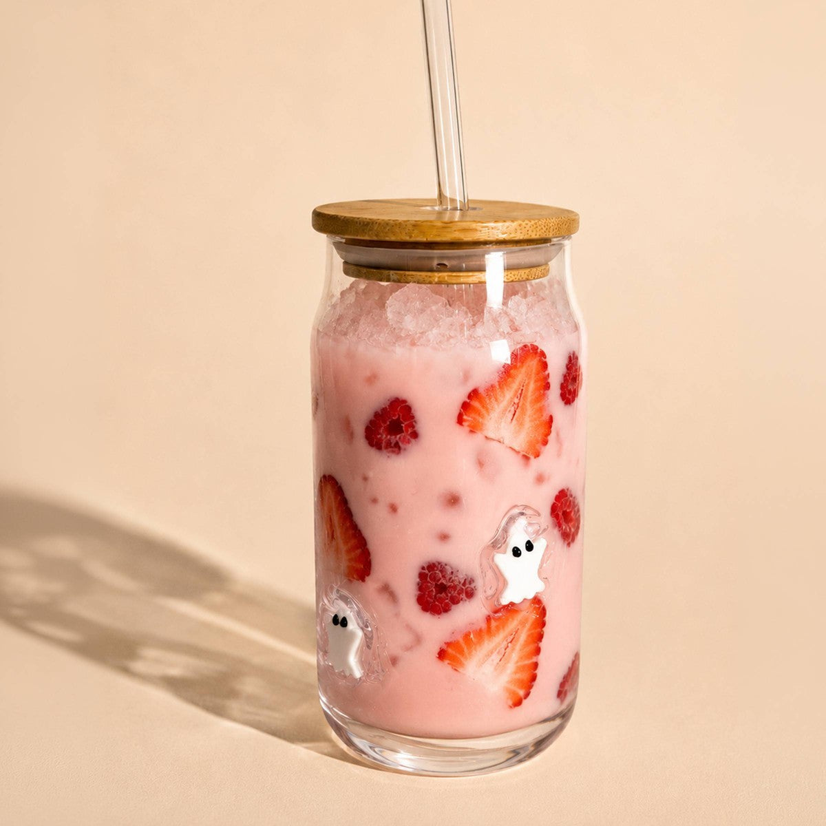 Tumbler Ghost Madison Home con tapa de madera y popote de vidrio