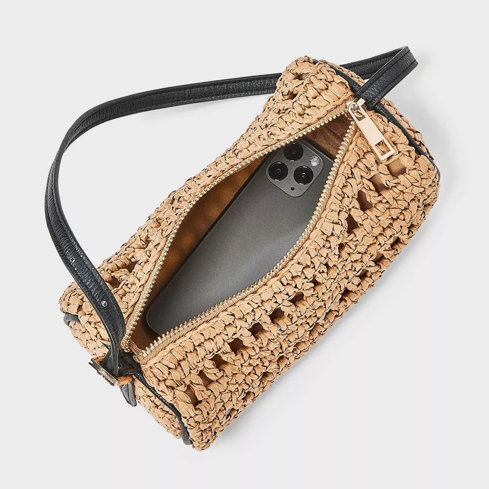 Straw Mini Boxy Barrel Shoulder Bag