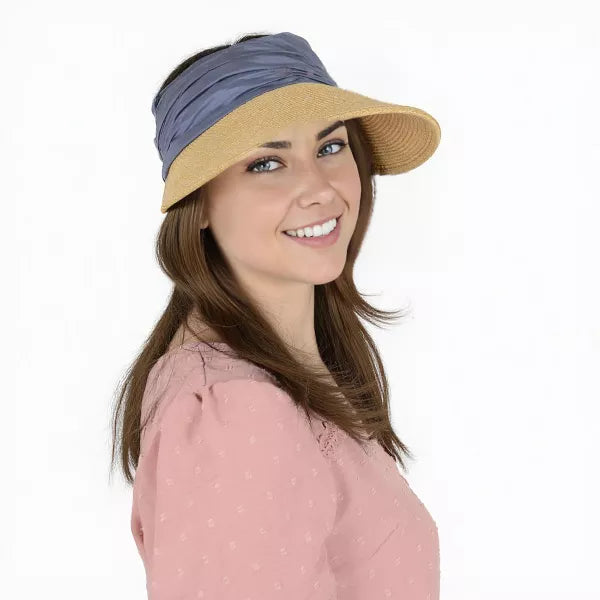 Womens Straw Sun Visor Wide Brim Adjustable Elastic Band Lightweight Summer Hat