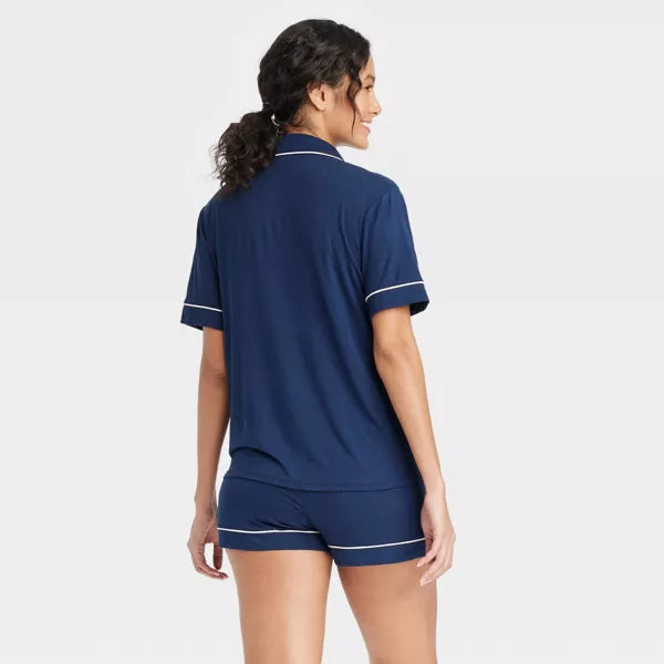 Women's Cloud Knit Short Sleeve Notch Collar Top and Shorts Pajama Set