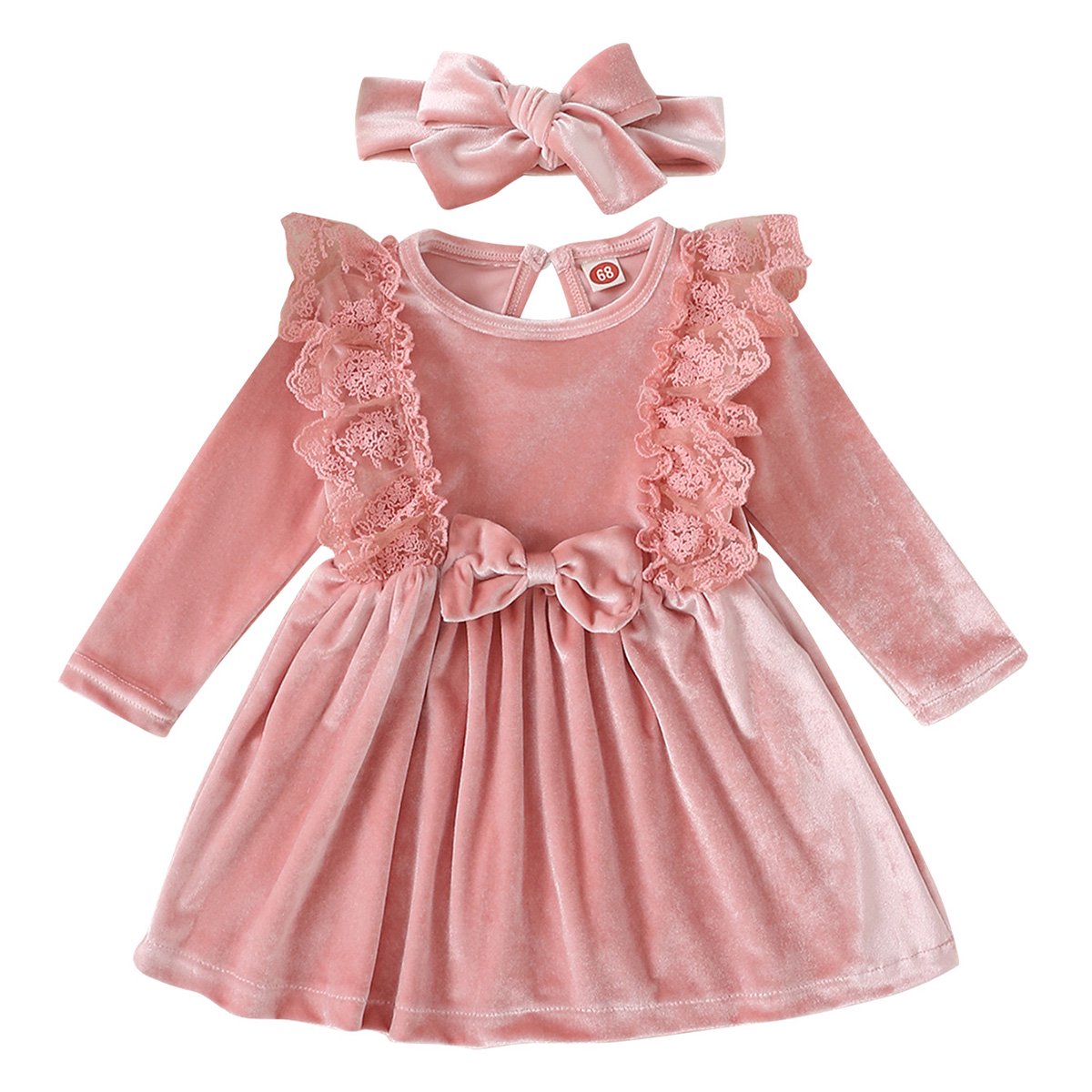 Vintage Princess Toddler Baby Girl Long Sleeve Velvet Ruffle Tutu Lace Dress