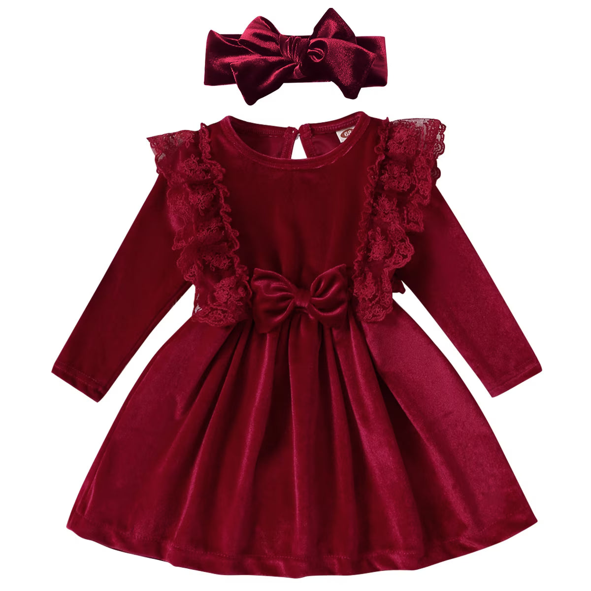 Vintage Princess Toddler Baby Girl Long Sleeve Velvet Ruffle Tutu Lace Dress