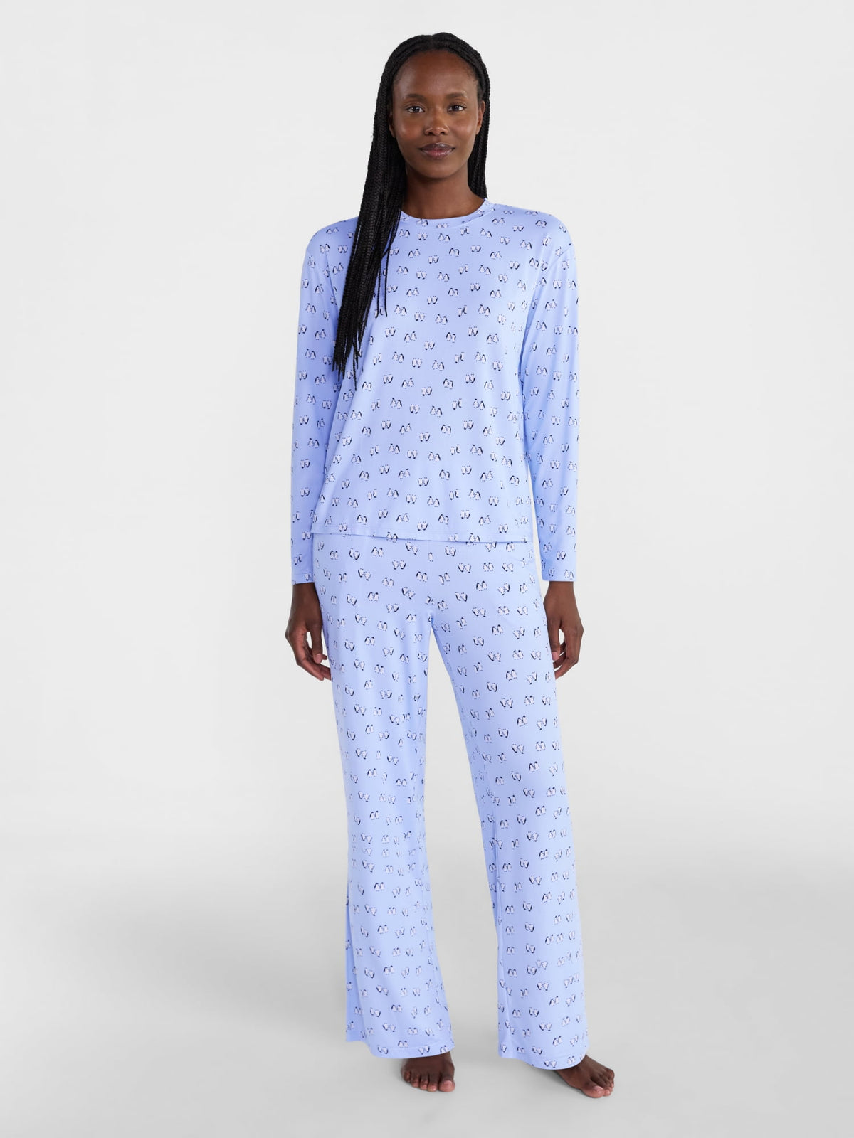 Joyspun Dreamy Soft Collection para mujer, JOS Cool Blue Penguins, vista principal de conjunto de pijama de dos piezas #color_JOS Cool Blue Penguins