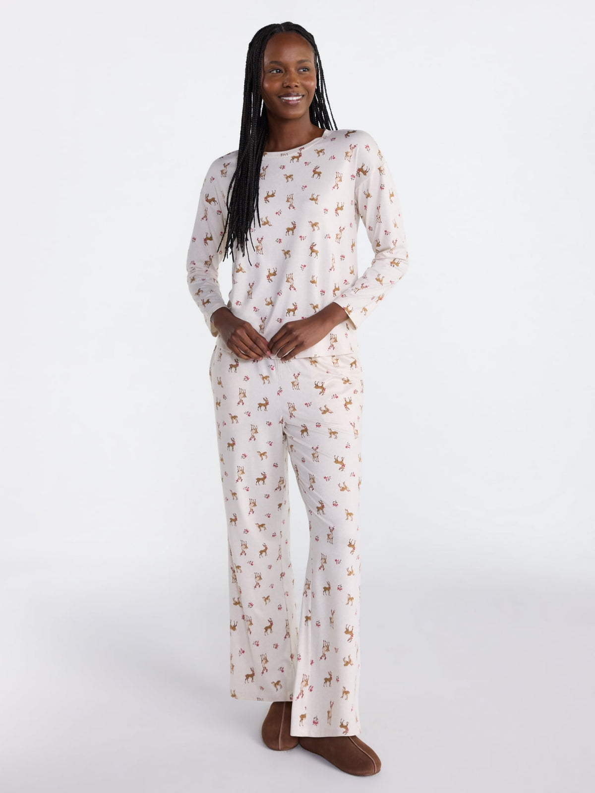 Joyspun Dreamy Soft Collection para mujer, JOS WHEAT HEATHER, vista principal de conjunto de pijama de dos piezas #color_JOS WHEAT HEATHER