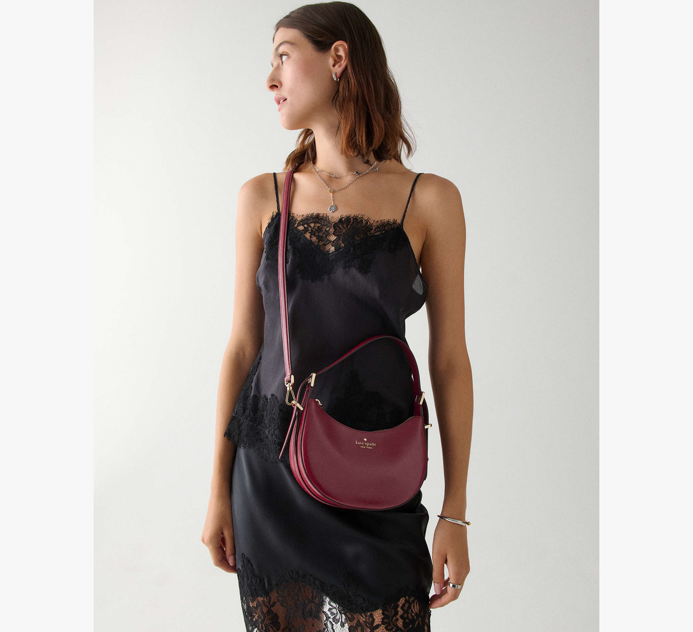 Nova Textured Patent Leather Small Crescent Shoulder Bag