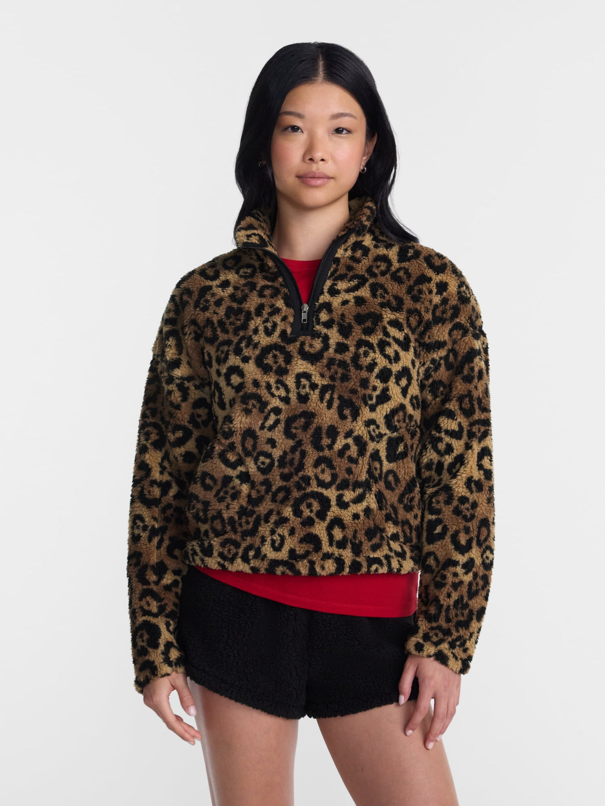 No Boundaries Faux Shearling Plush Pullover para mujer, NOB Animal, vista principal de sudadera afelpada #color_NOB Animal
