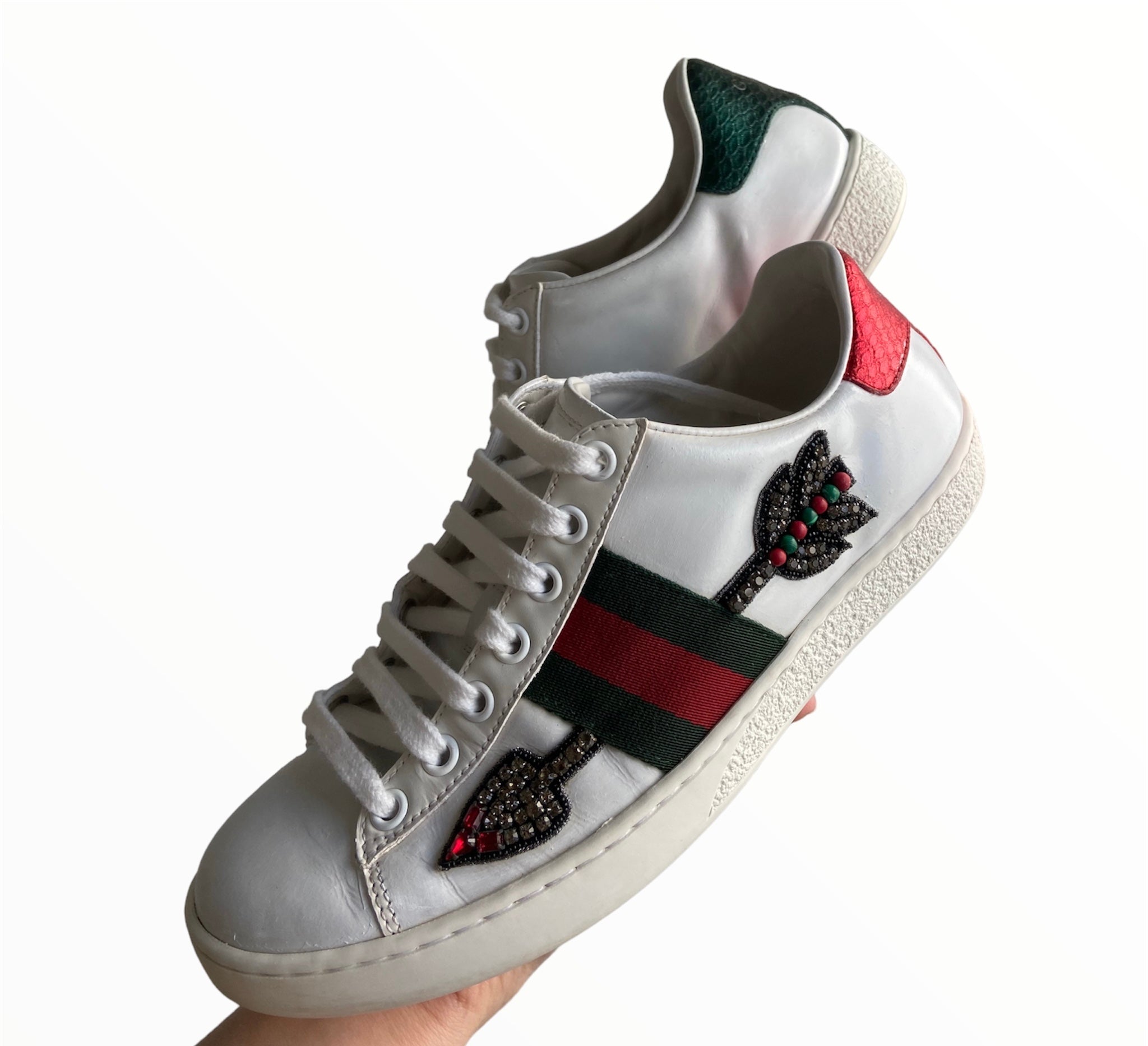 Zapatillas Ace Gucci de piel con parche de flecha