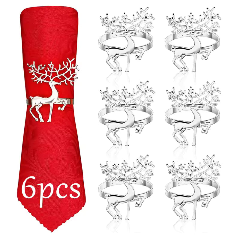 Anillos de Reno y Servilletas de Tela para Navidad de (paquete 6 pz)