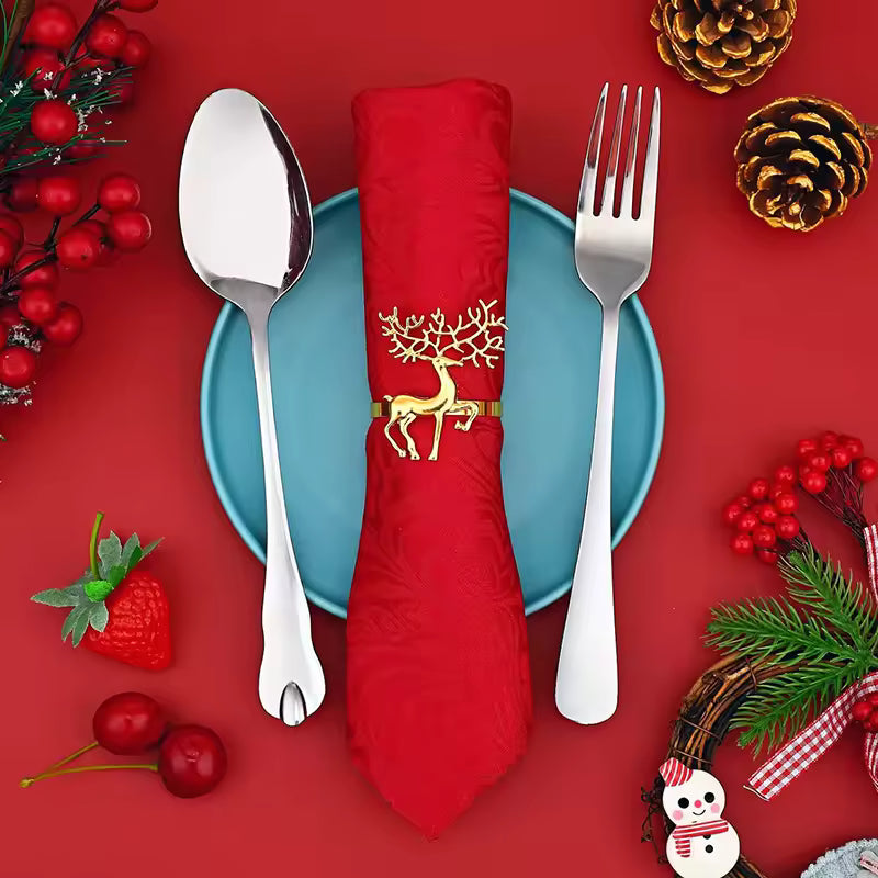 Anillos de Reno y Servilletas de Tela para Navidad de (paquete 6 pz)