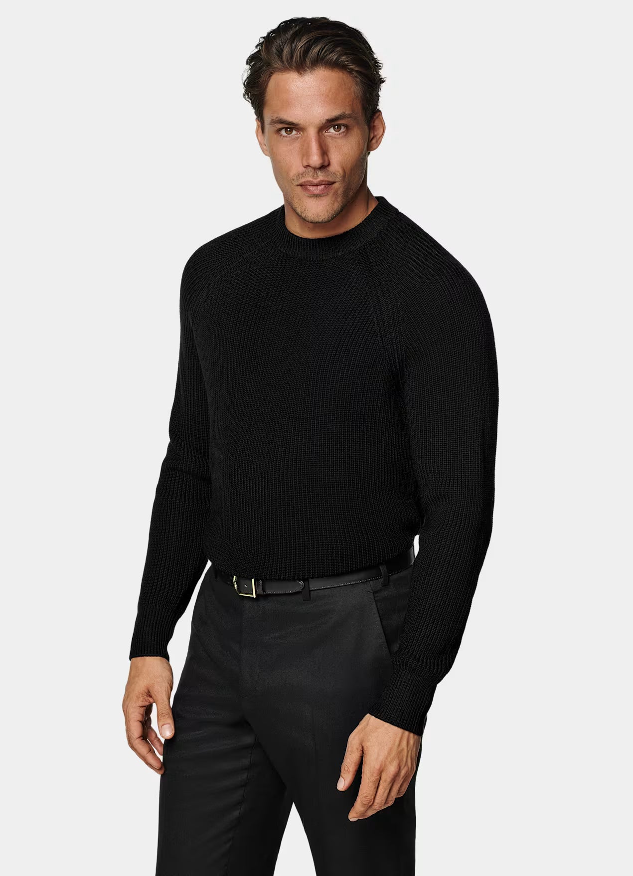 Black Ribbed Merino Crewneck