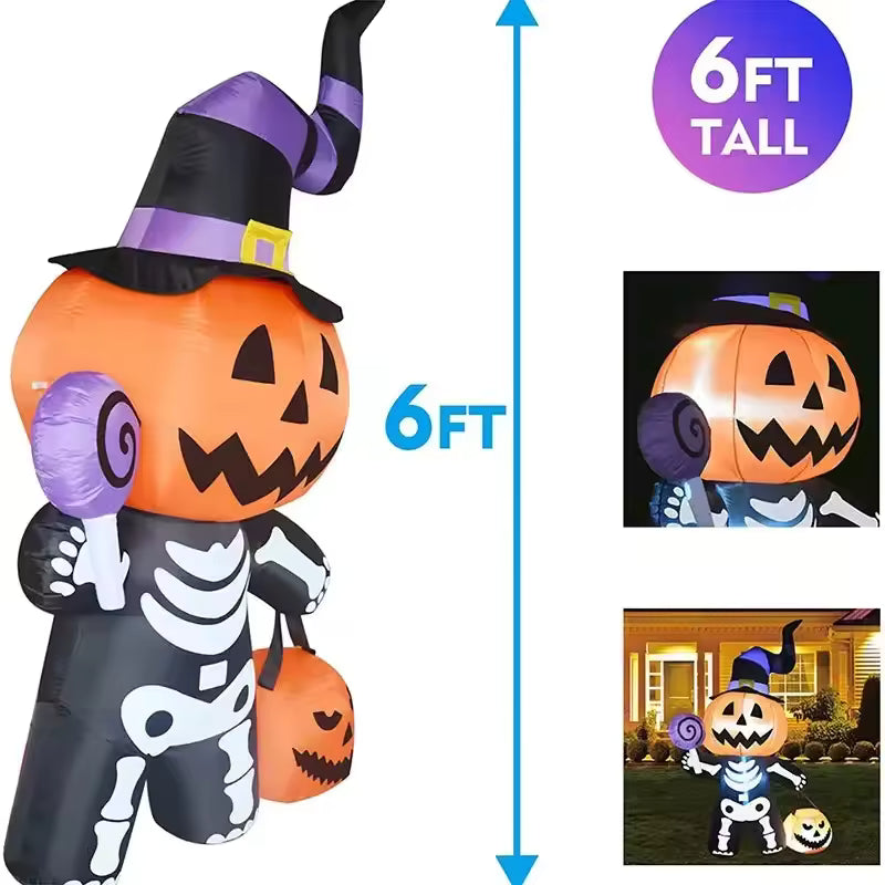 Inflable Halloween Calabaza Esqueleto con Luz LED 1.8 m