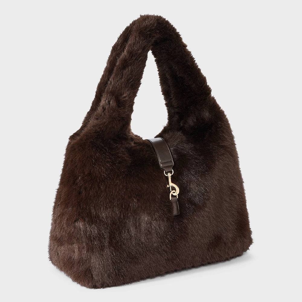 A New Day bolso tote de hombro de pelo sintético en color Brown, vista lateral del producto #color_ND Brown