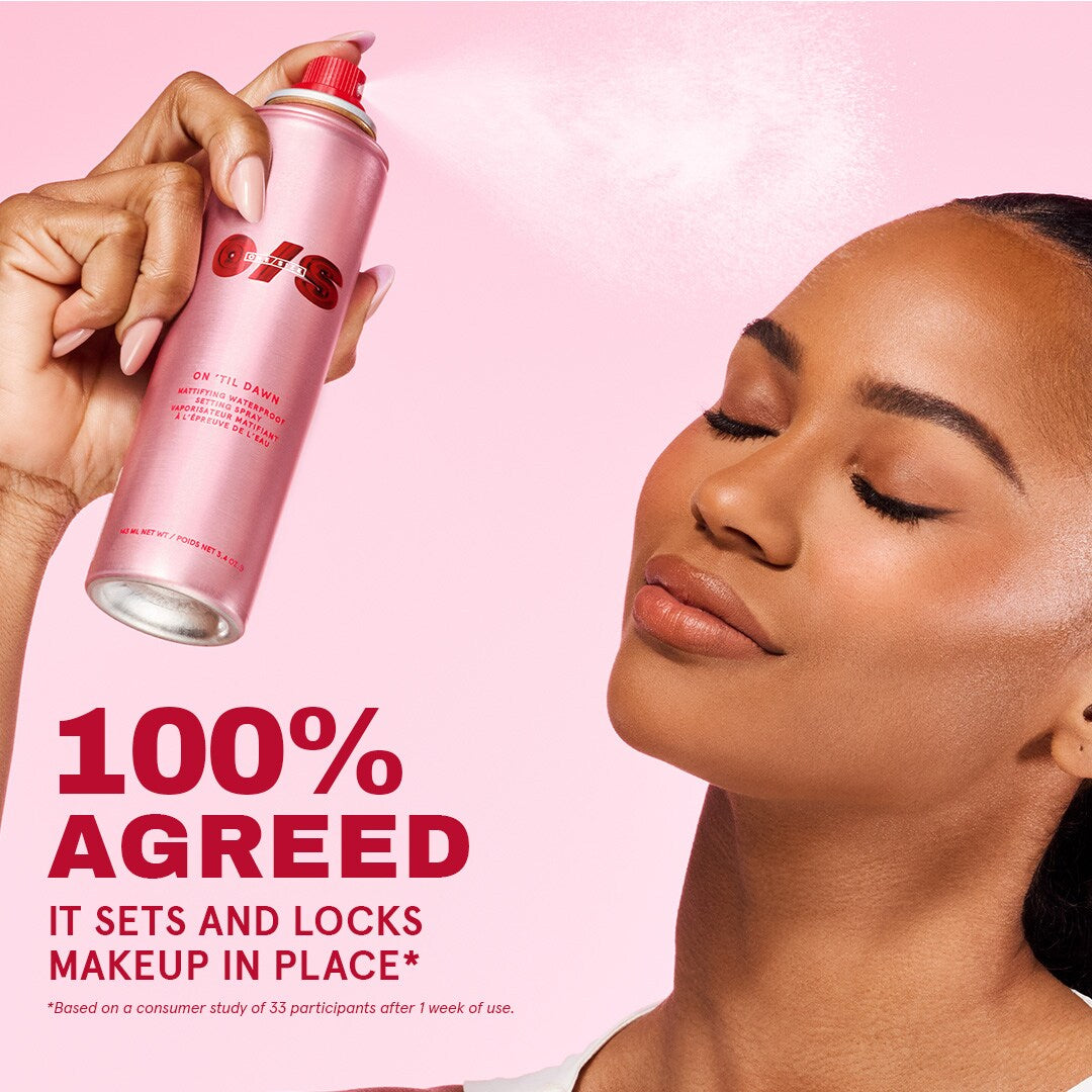 Spray matificante impermeable On 'Til Dawn con fórmula para sellar el maquillaje del rostro