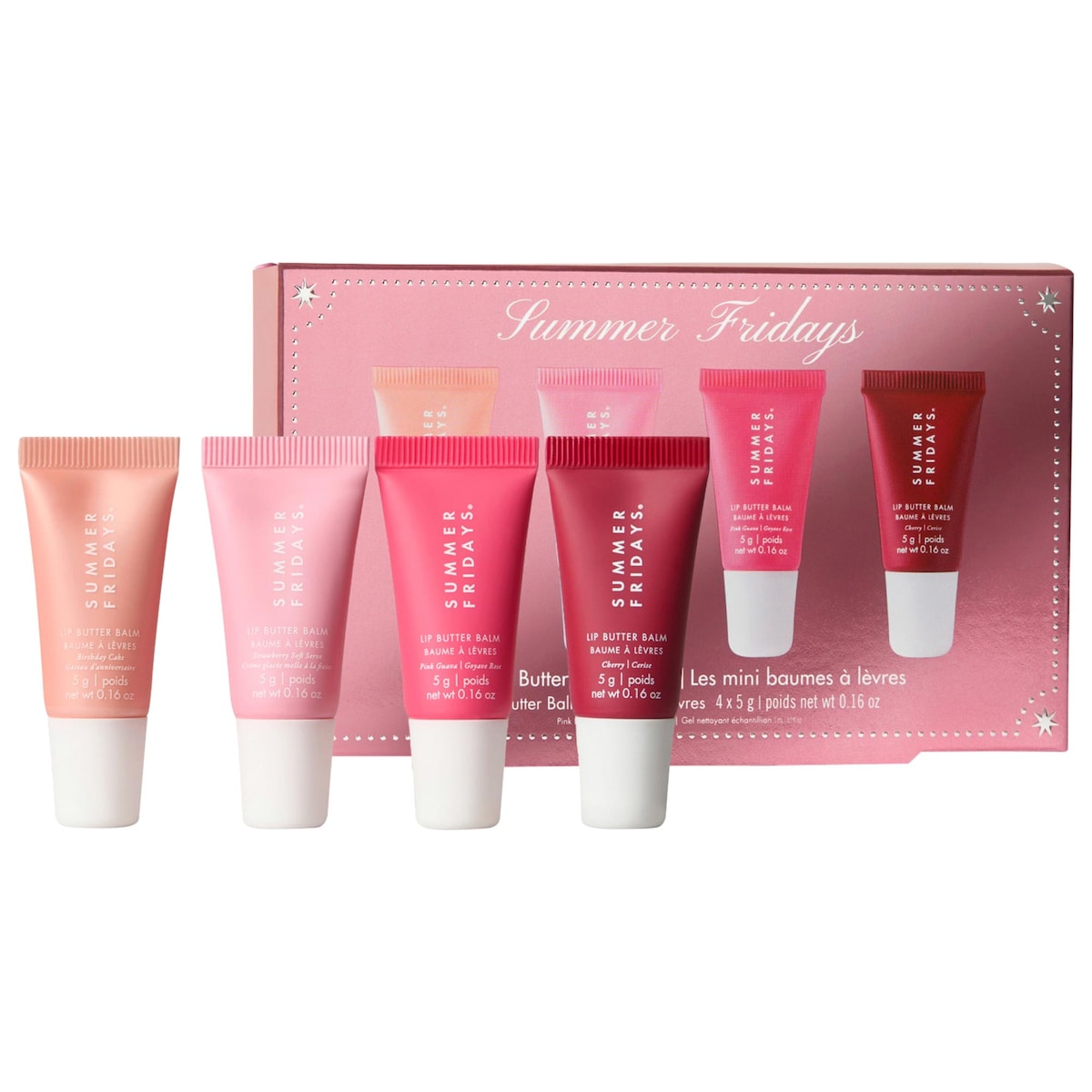 Summer Fridays The Lip Butter Balm Minis Pink Set con cuatro bálsamos labiales mini en tonos rosa
