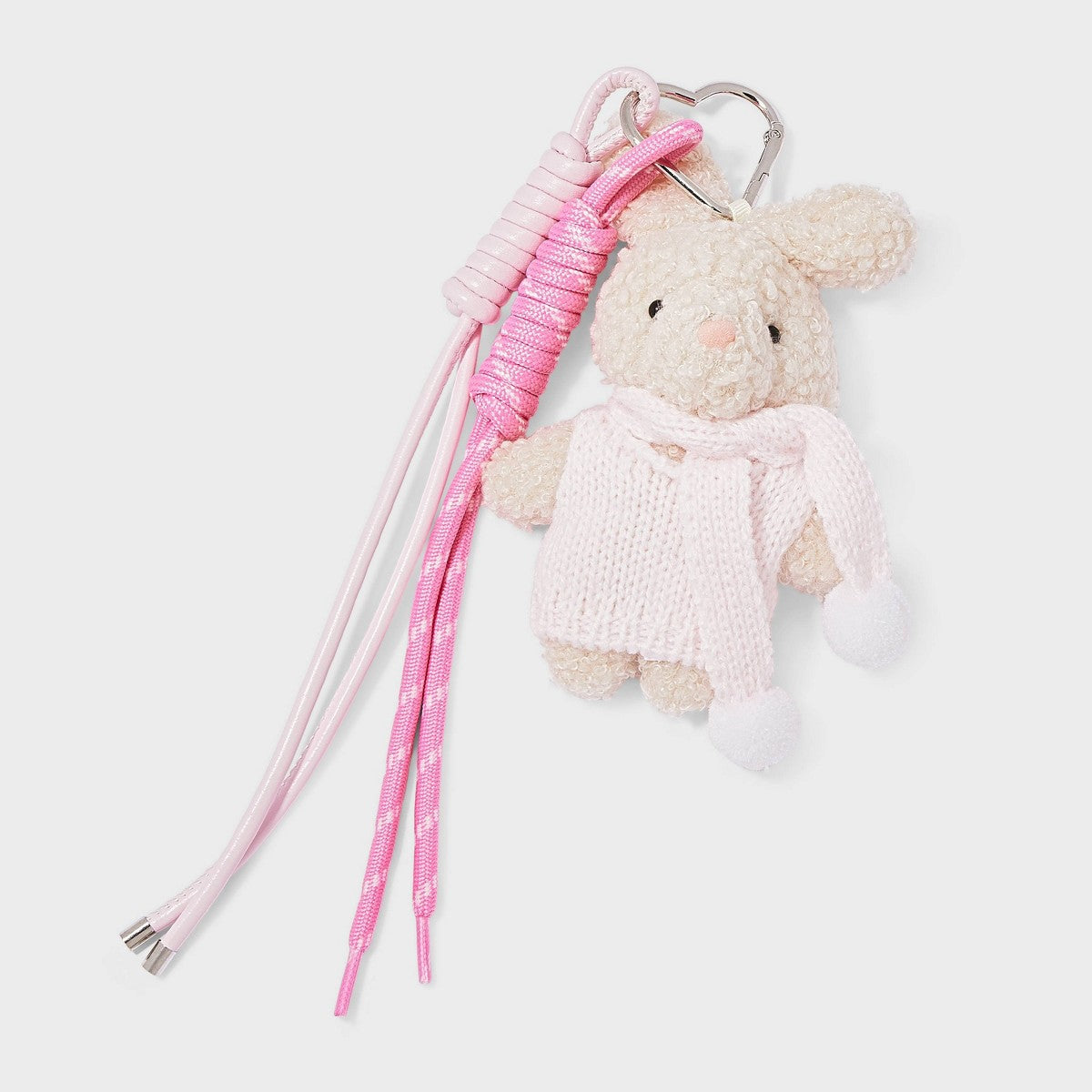Cat & Jack Bunny Plush Bag Charm rosa con suéter y bufanda para mochila infantil