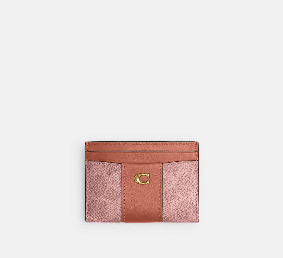 Coach Essential Card Case en Signature Canvas color melon pink vista frontal