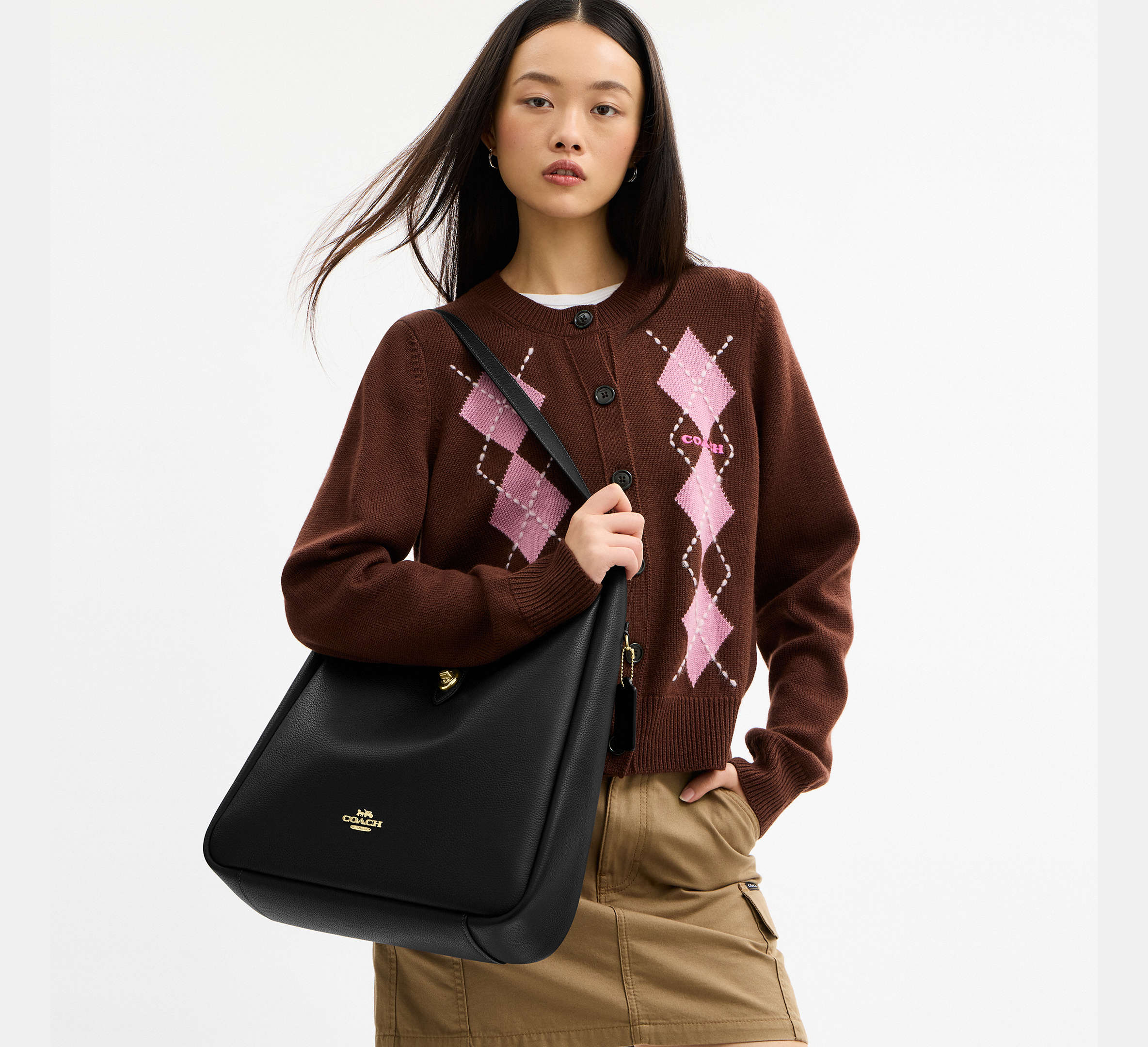 Bolsa Coach Hadley grande en piel granulada color negro #color_CA Gold/Black