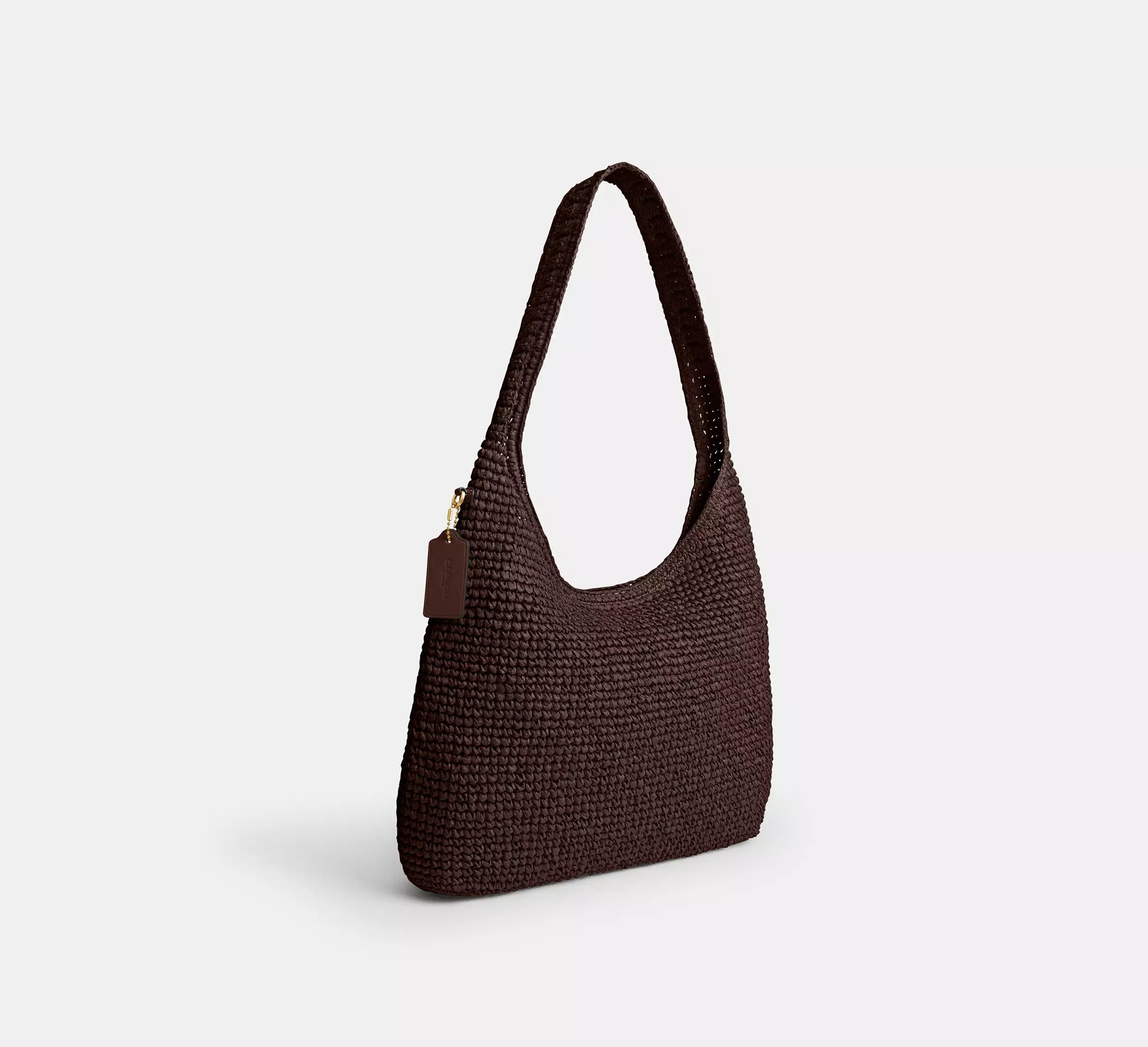 Bolso hobo Coach tejido tipo paja con cierre magnético y detalles en piel #color_CA Brass/Maple