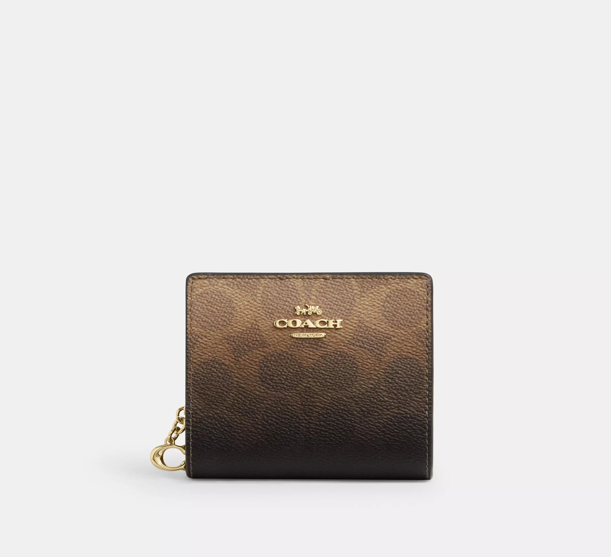 Cartera Coach pequeña Ombre Signature Canvas café con herrajes dorados