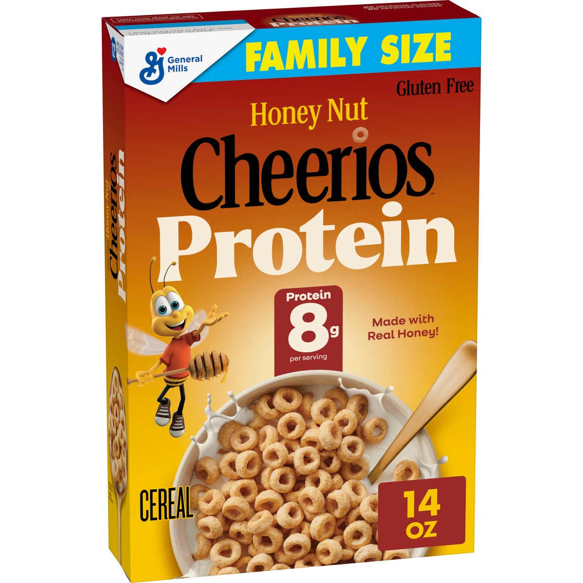 Cheerios Protein Honey Nut cereal 14 oz vista frontal