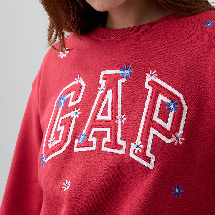 Detalle del logo y la tela de la sudadera GAP Red floral print #color_GAP Red floral print