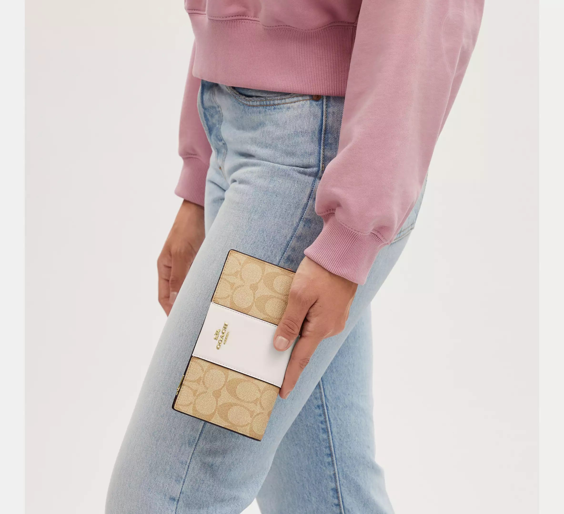 Slim Zip Wallet In Signature Canvas With Stripe