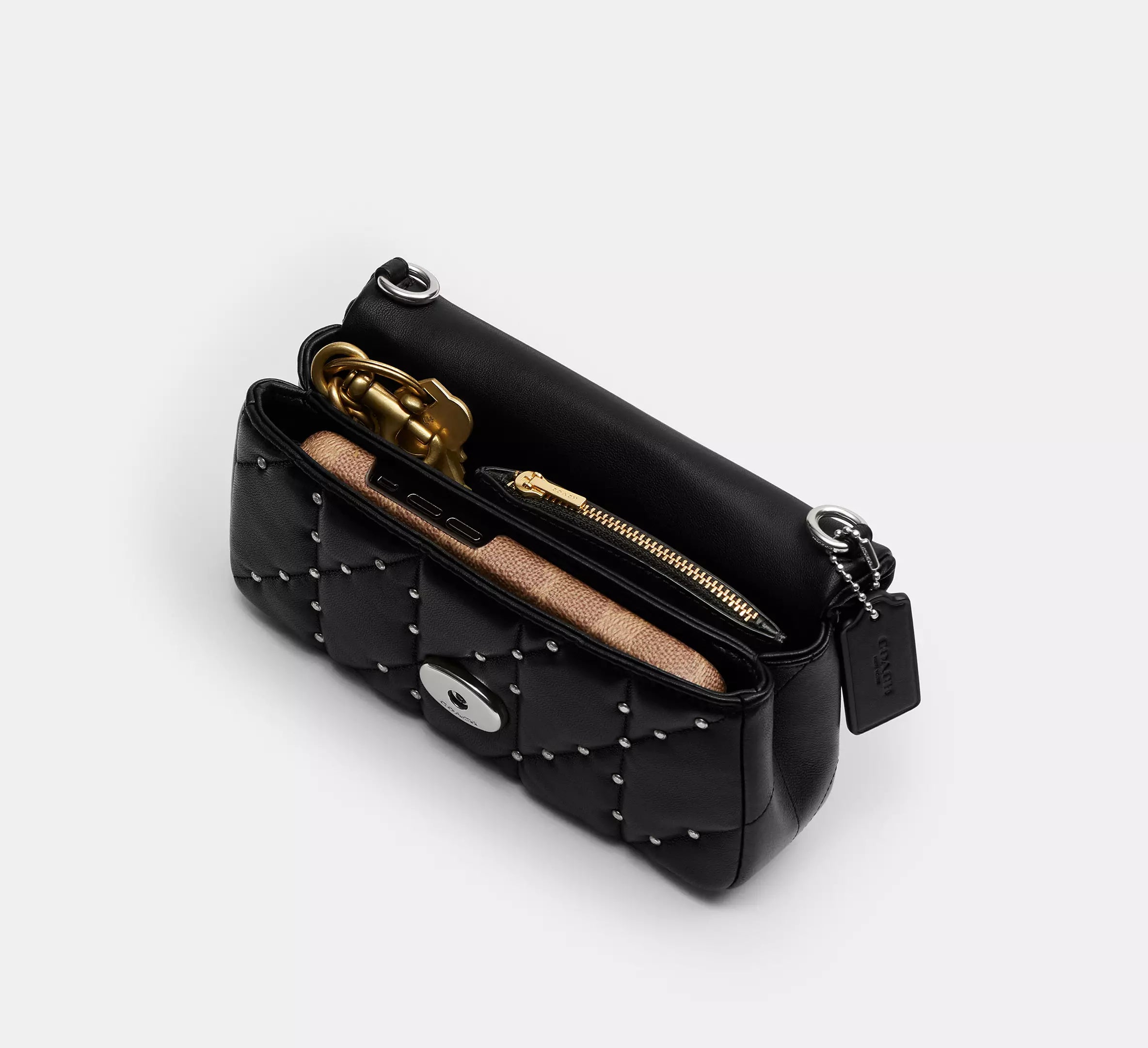 Tabby Crossbody Wristlet With Pillow Quilting And Crystal Rivets