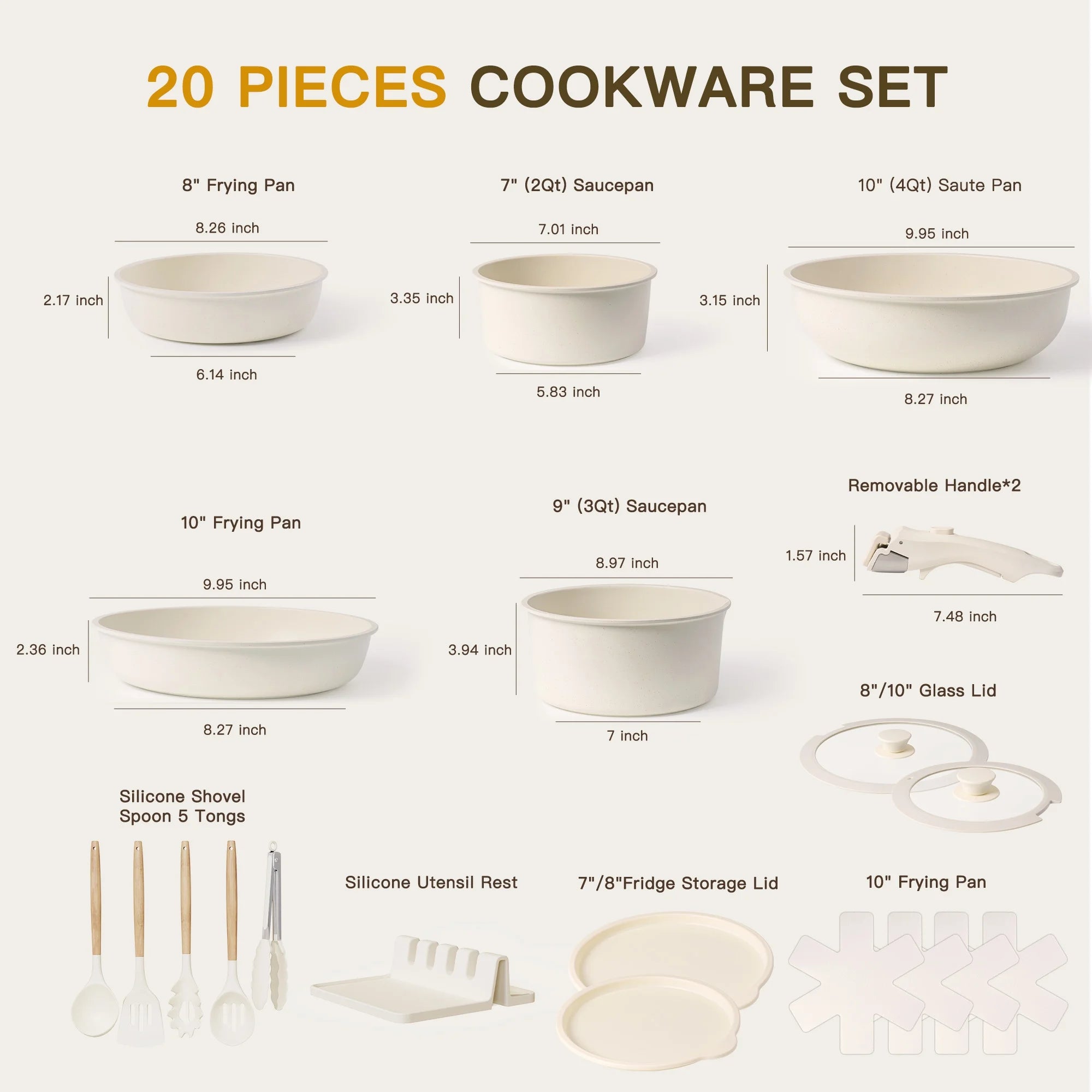 20 Piece Ceramic Pots and Pans Set Non Stick, Cookware