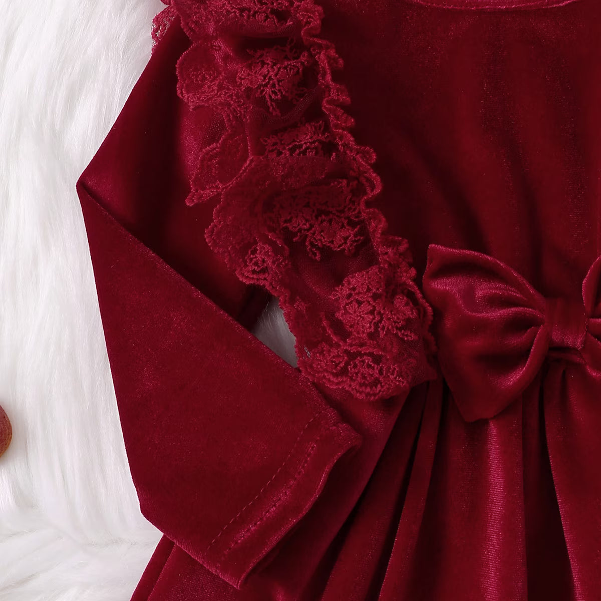 Vintage Princess Toddler Baby Girl Long Sleeve Velvet Ruffle Tutu Lace Dress