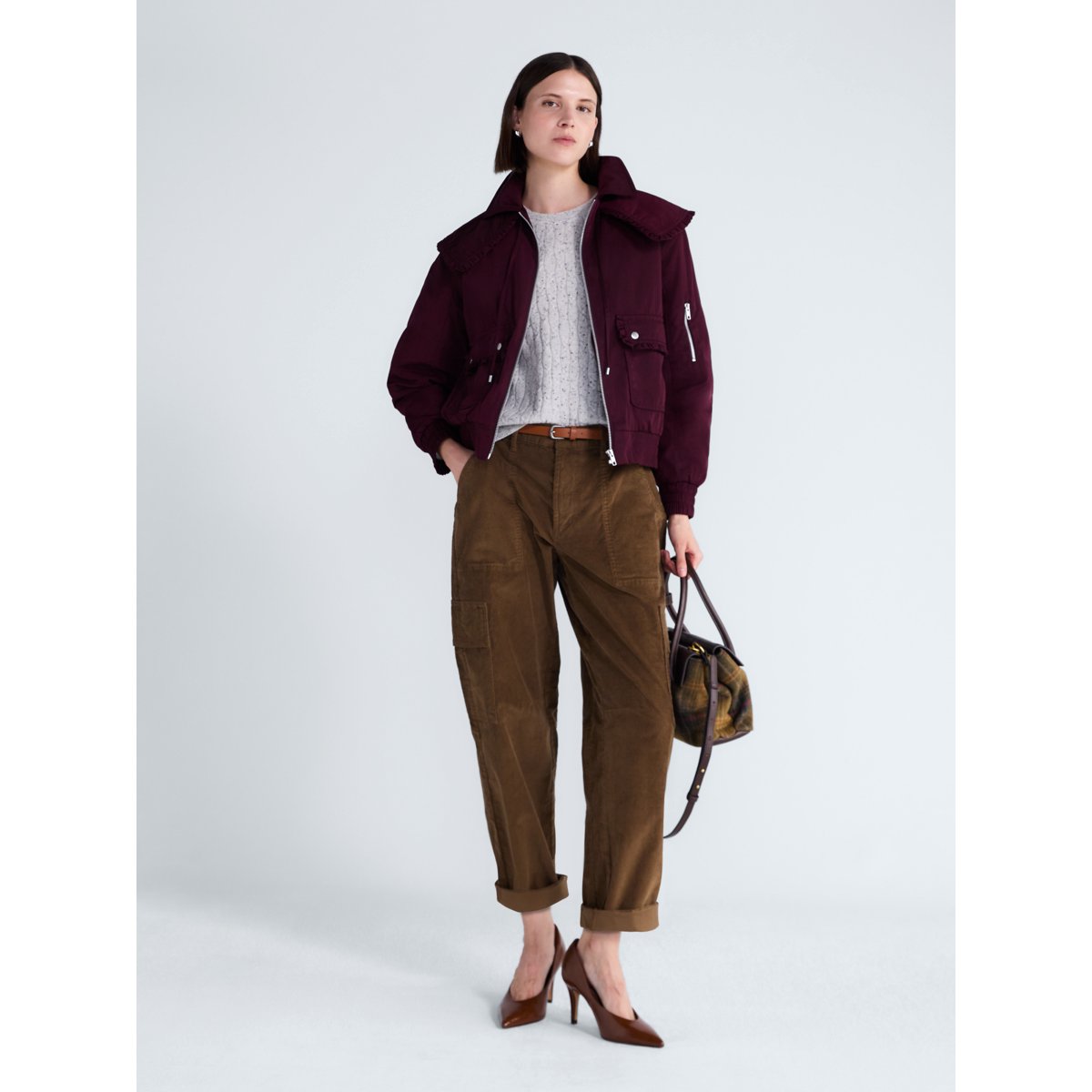 Free Assembly Ruffle Collar Bomber Jacket Burgundy Wine vista 3 #color_FA Burgundy Wine