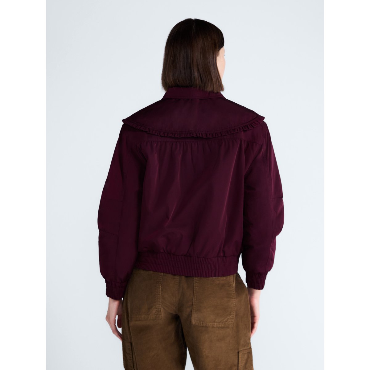Free Assembly Ruffle Collar Bomber Jacket Burgundy Wine vista 4 #color_FA Burgundy Wine