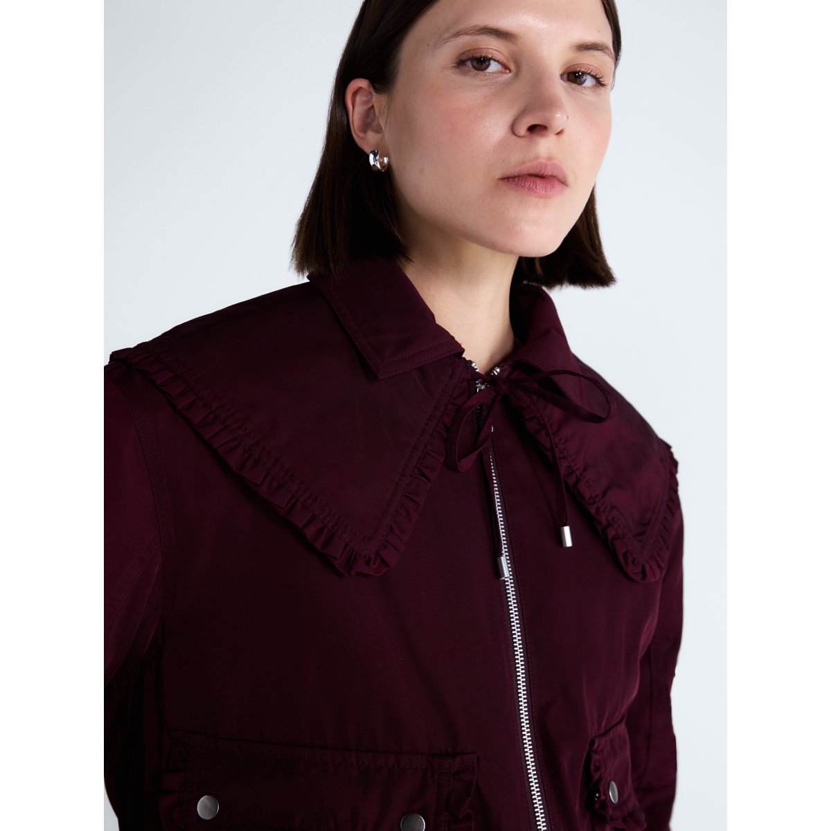 Free Assembly Ruffle Collar Bomber Jacket Burgundy Wine vista 5 #color_FA Burgundy Wine