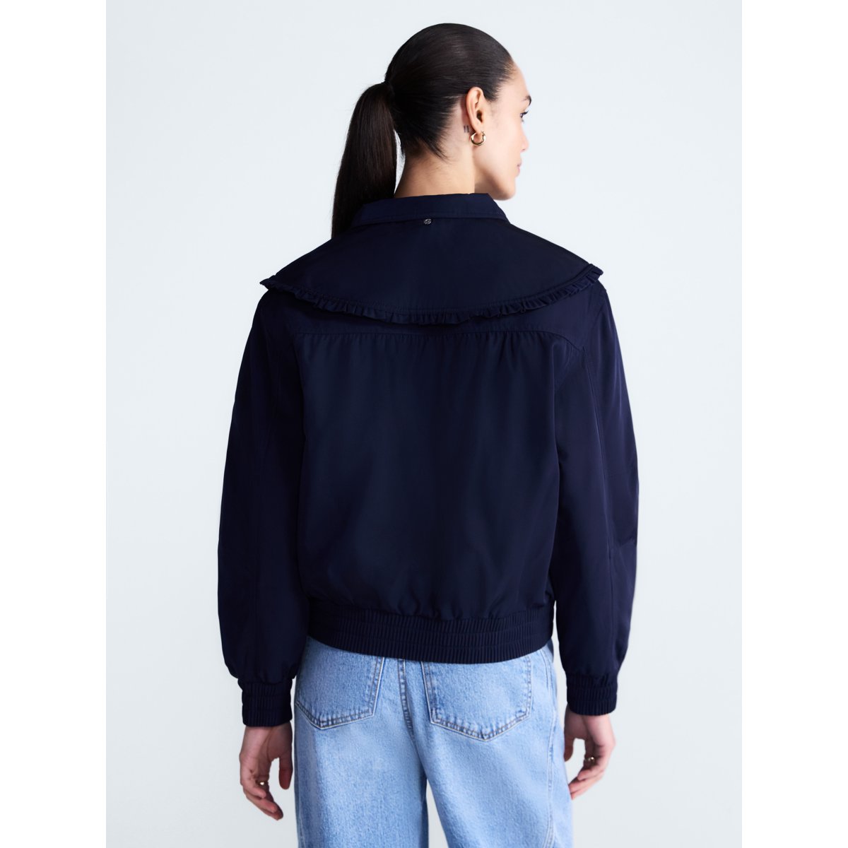 Free Assembly Ruffle Collar Bomber Jacket Darkest Navy vista 4 #color_FA Darkest Navy