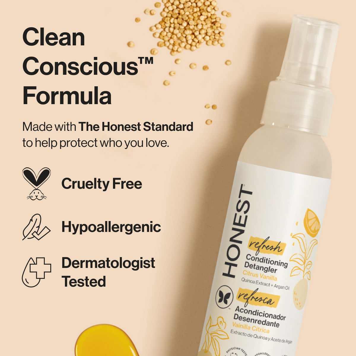 The Honest Company Refresh Conditioning Detangler Citrus Vanilla detalles