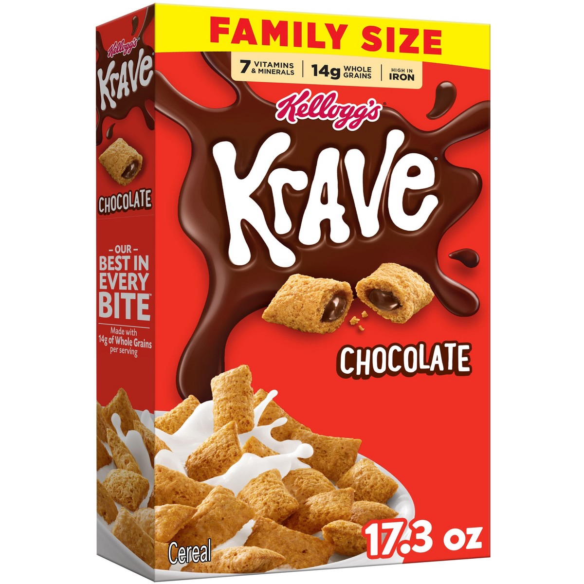 Kellogg's Krave Chocolate cereal 17.3 oz vista frontal #tamaño_17.3 oz / 490 g