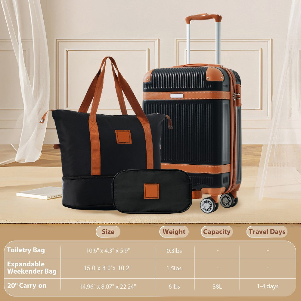 Equipaje ModernLuxe negro de tres piezas para viajes, vista complementaria del juego #color_ML Black