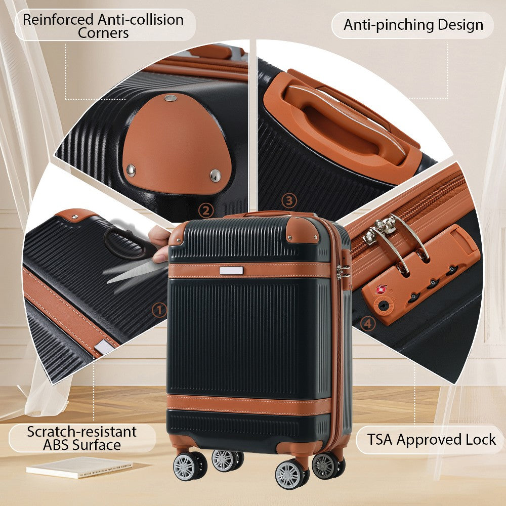 Conjunto de equipaje ModernLuxe en negro con maleta giratoria de 20 pulgadas y cierre TSA #color_ML Black