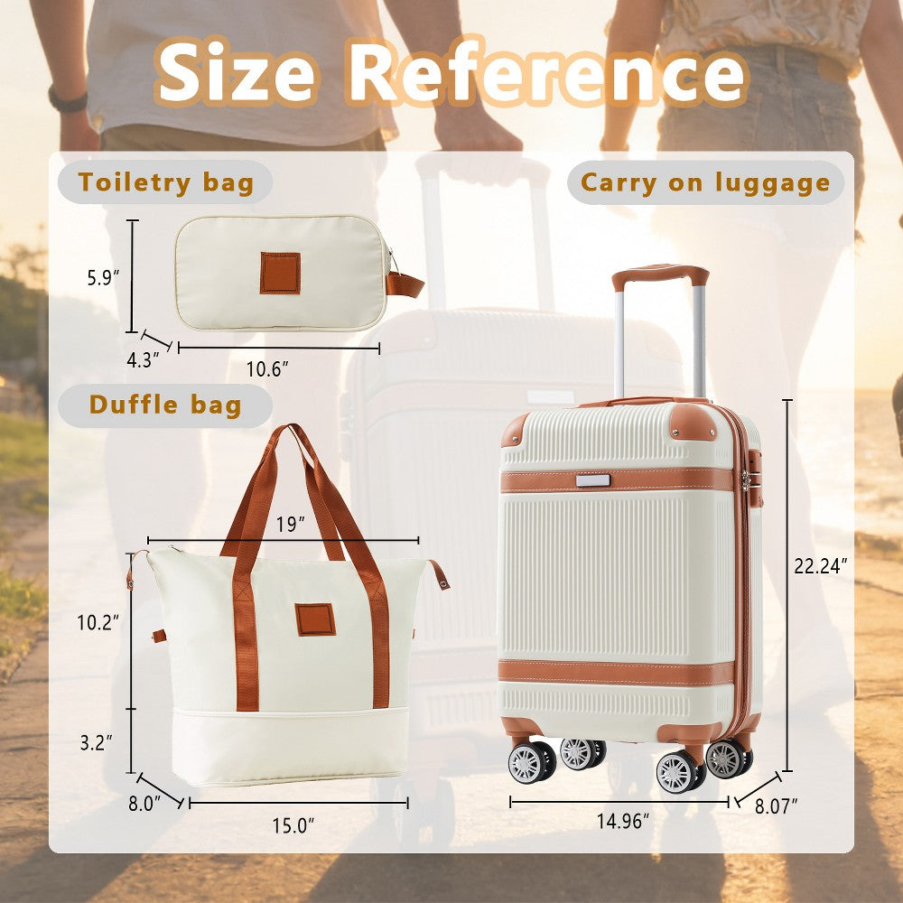 Juego de maleta blanca rígida con bolsa expandible y neceser, detalle del set para viajes #color_ML White