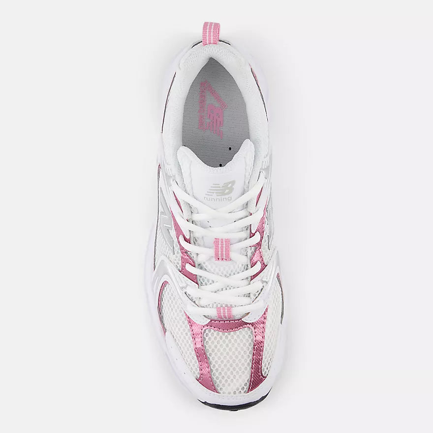 New Balance 530 White with Pink sugar and Silver Metallic
