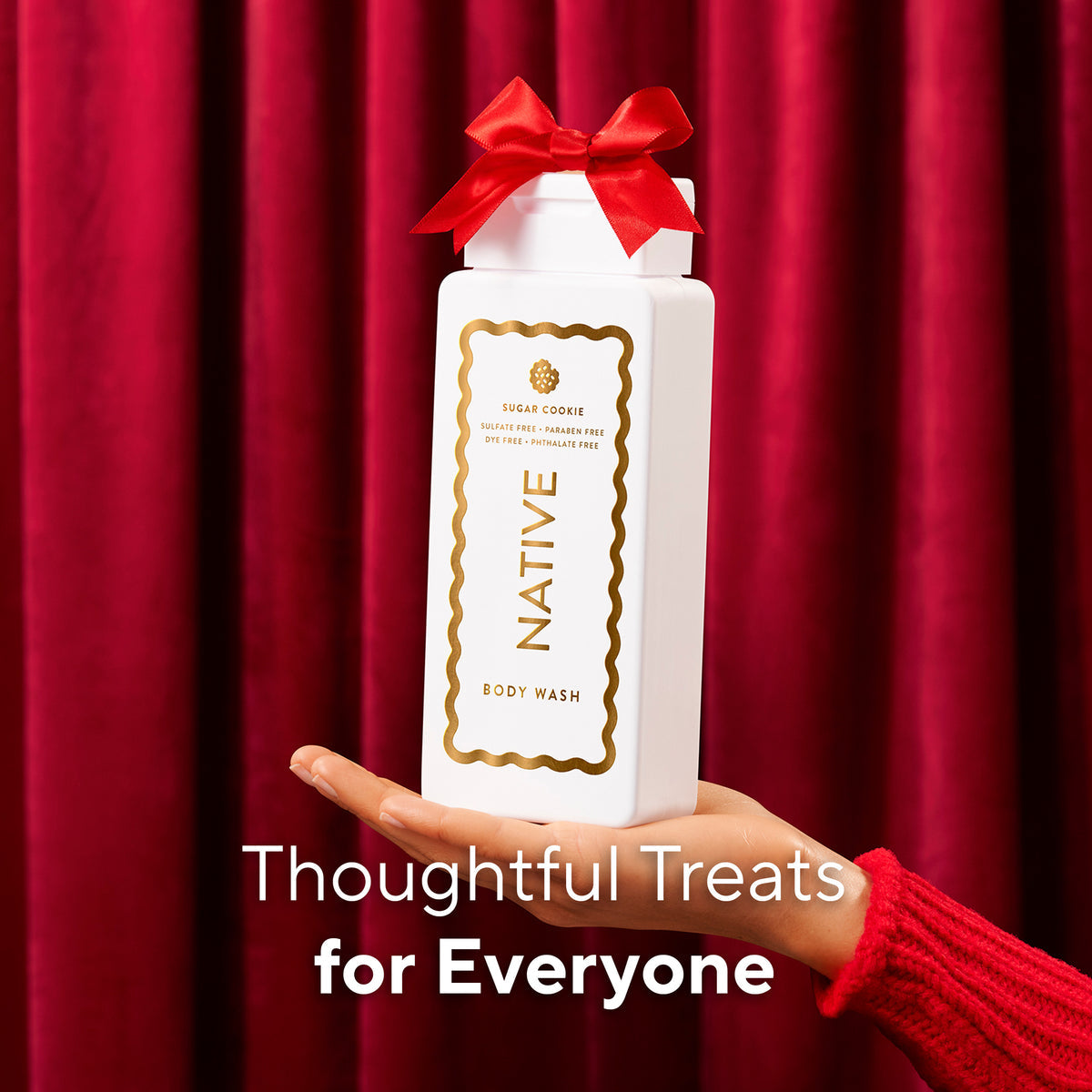 Native Sugar Cookie Body Wash holiday con moño rojo ideal para regalo navideño